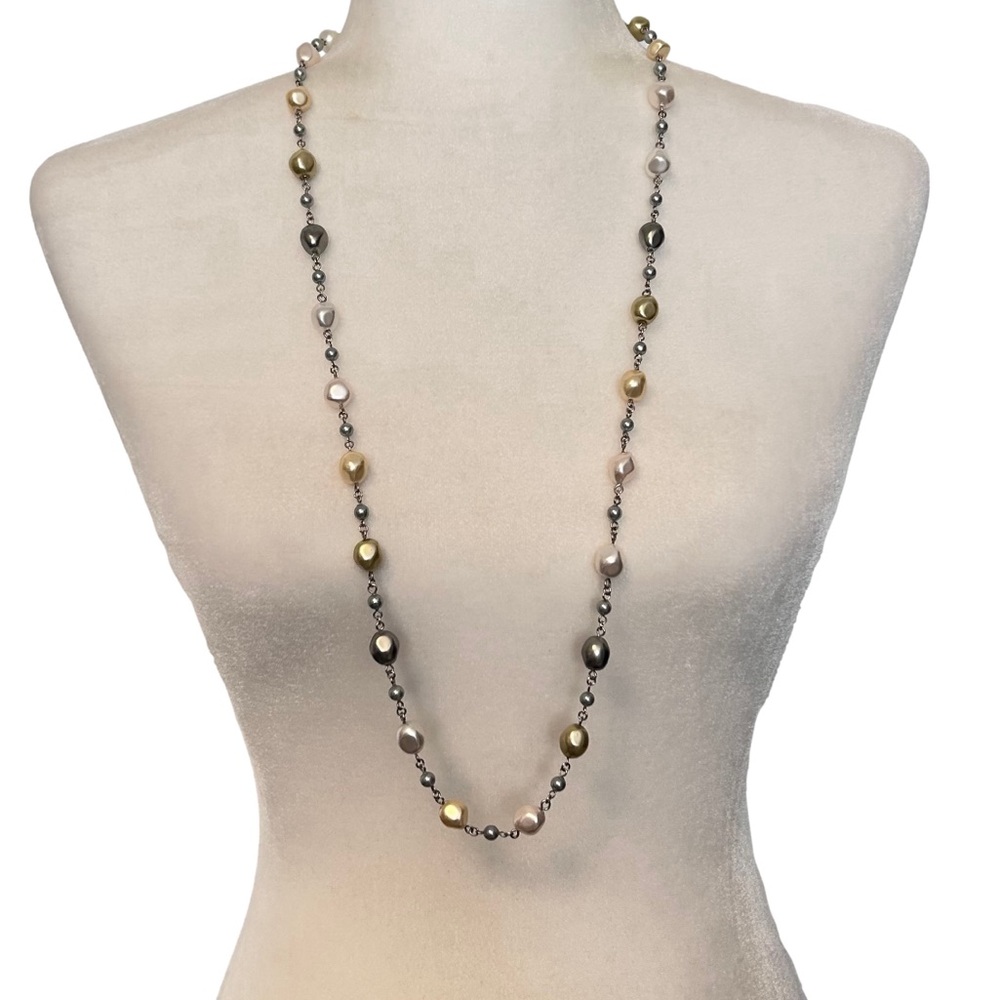 Fifth Avenue Collection Silver Tone Chain Faux Pearl Long Necklace